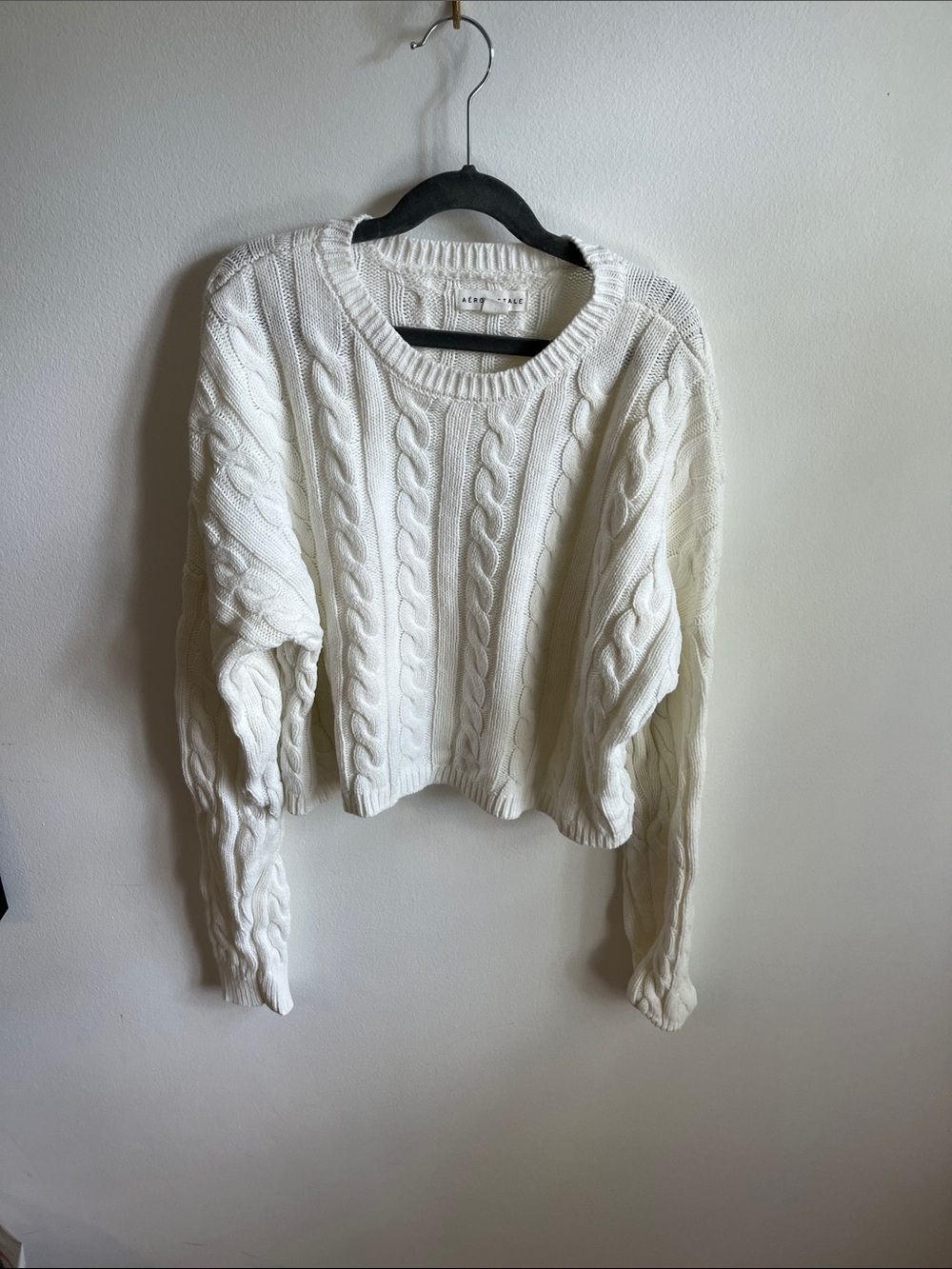 Aeropostale white Cable Knit Crewneck Sweater cropped